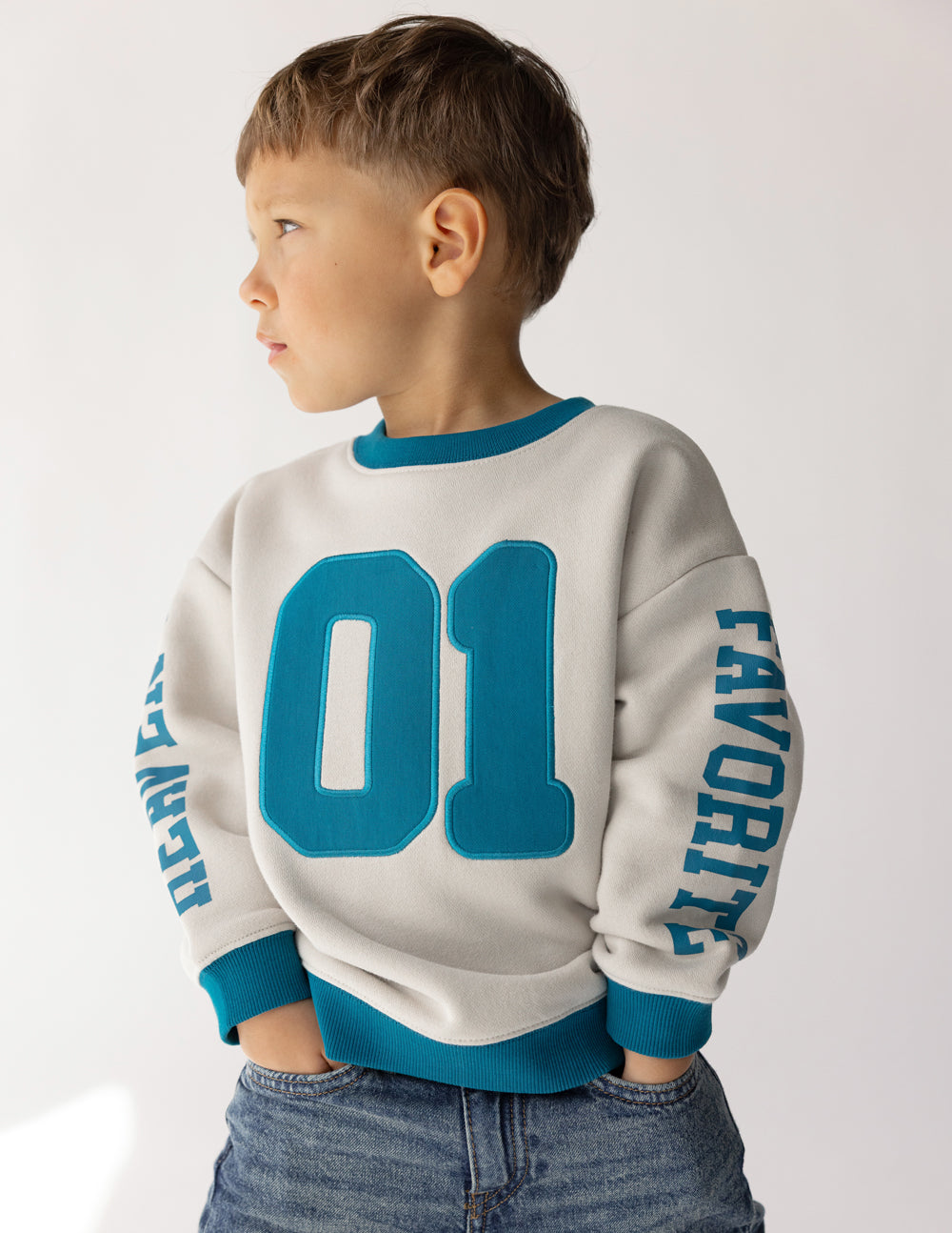 Heaven's Favorite Kids Crewneck in Pumice Stone, alternate view (3)