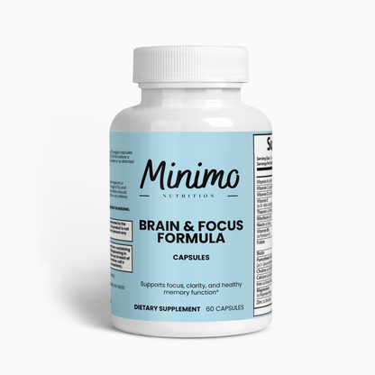 Minimo Nutrition Brain & Focus Formula 60 count bottle, front view