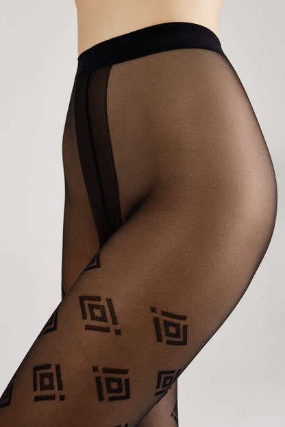 Conte Ingrid Fantasy Tights — Geometric Pattern in Nero Black, product photo