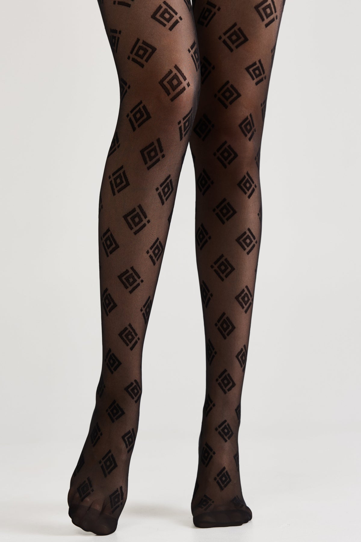 Conte Ingrid Fantasy Tights — Geometric Pattern in Nero Black, styled photo