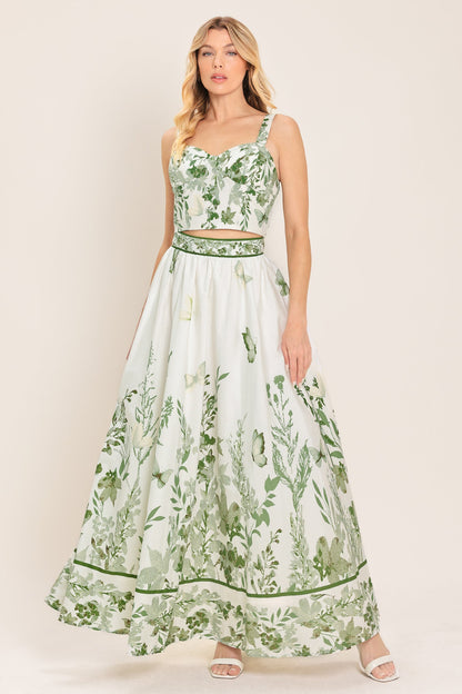 Back view of the floral bustier top showing the smocked back panel.