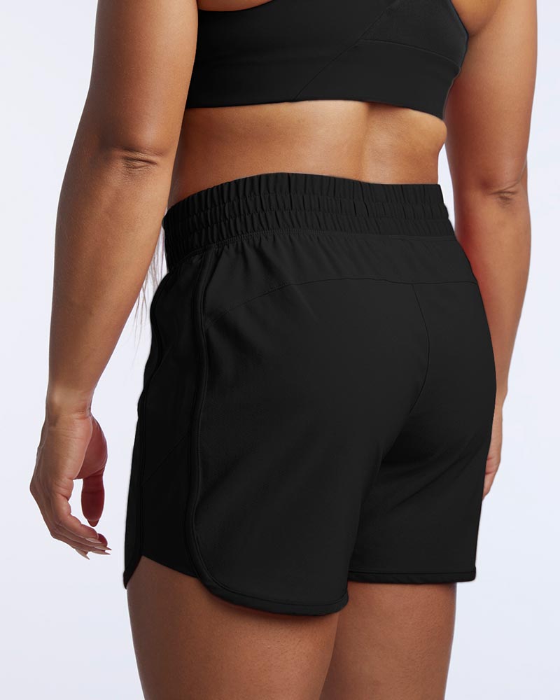 Indie Women's Sport Shorts in Black, back view