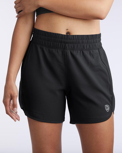 Indie Women's Sport Shorts in Black, front view