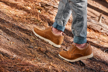 CALTO J1200 tan brown oxhide leather derby, final product photo
