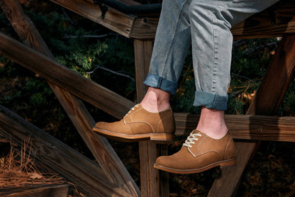 CALTO J1312 khaki brown plain-toe derby, second product photo