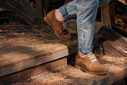 CALTO J1312 khaki brown plain-toe derby, final product photo