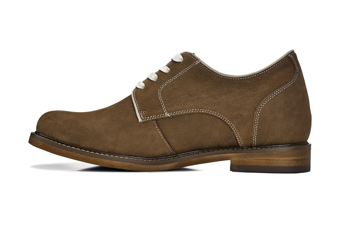 CALTO J1312 khaki brown plain-toe derby, additional detail