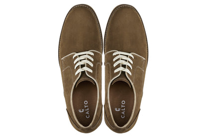 CALTO J1312 khaki brown plain-toe derby, further detail view