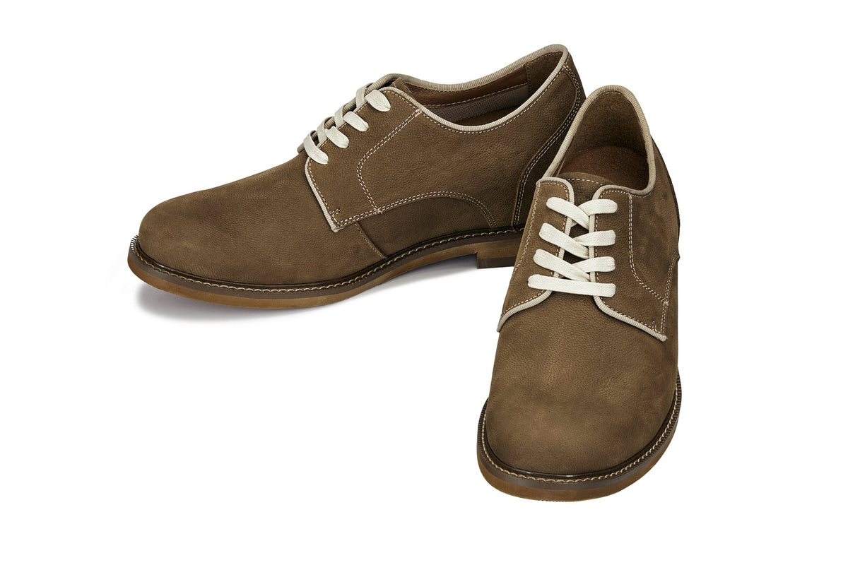 CALTO J1312 khaki brown plain-toe derby, additional angle