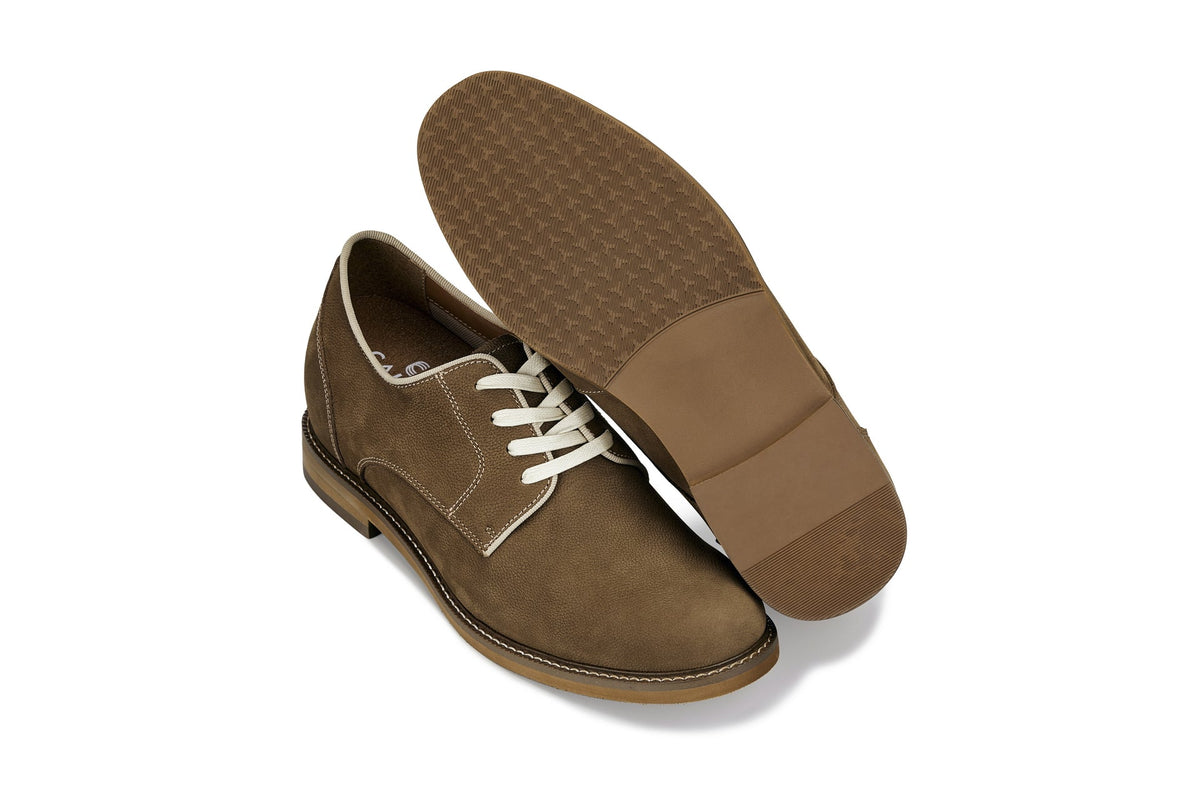 CALTO J1312 khaki brown plain-toe derby, another detail view