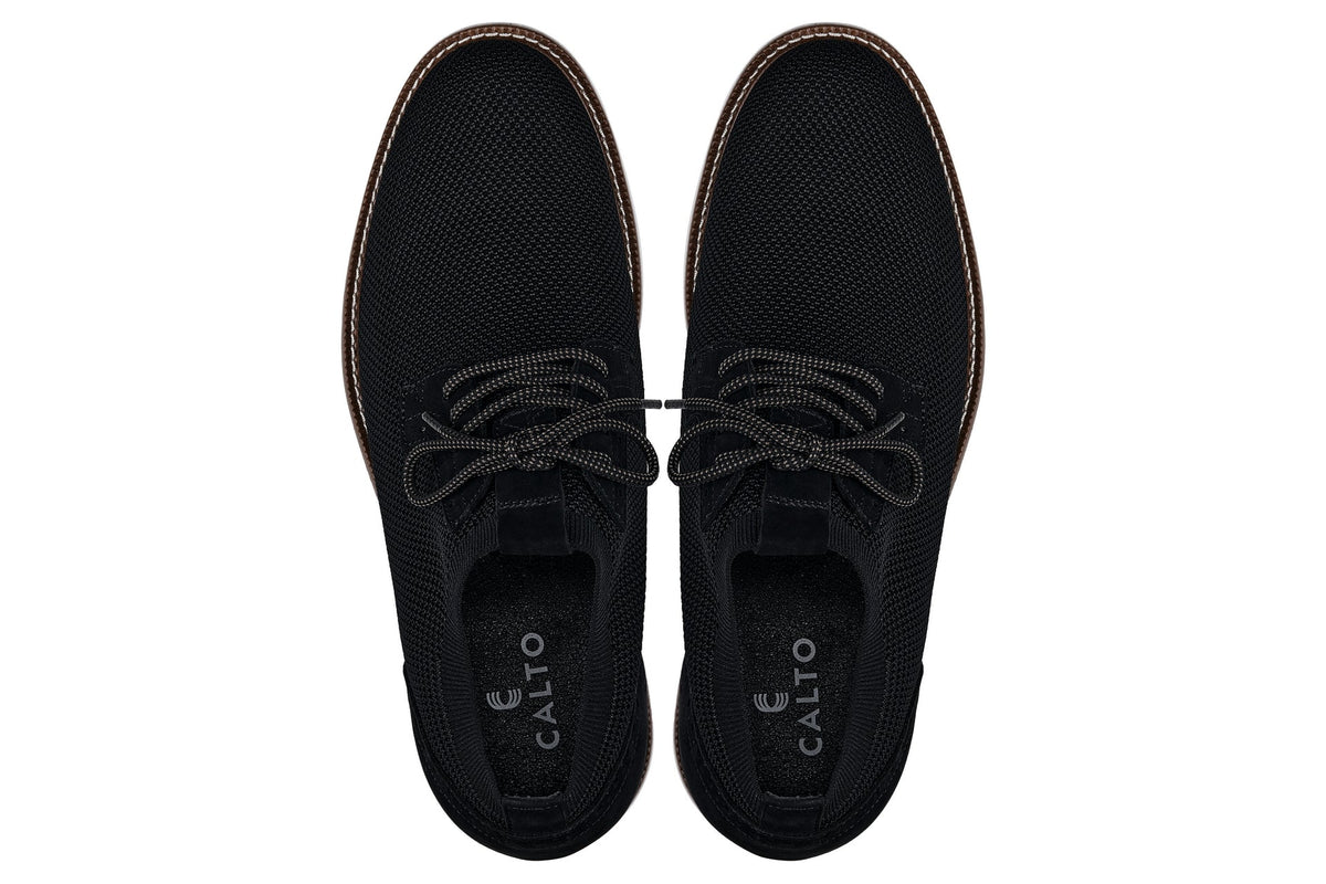 CALTO J1502 noir knit business casual shoe, further detail view