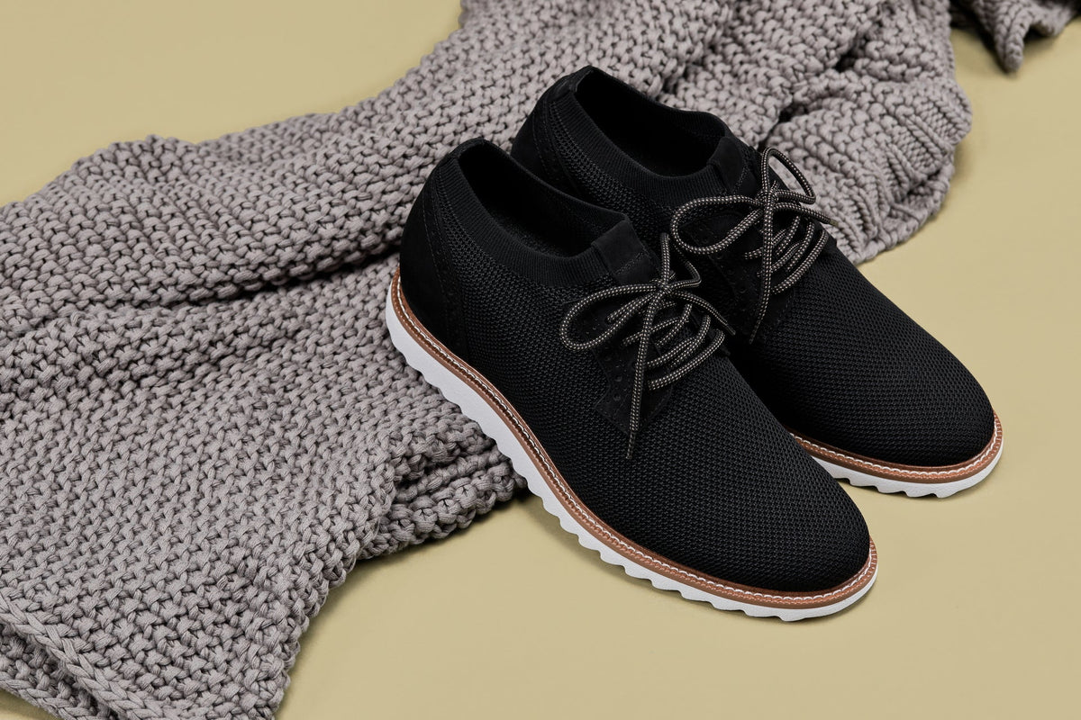 CALTO J1502 noir knit business casual shoe, main product photo