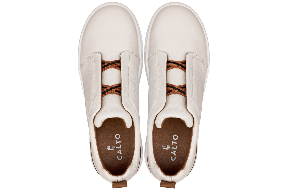 CALTO J1933 leather snoafer in off-white, styled photo