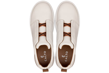 CALTO J1933 leather snoafer in off-white, styled photo