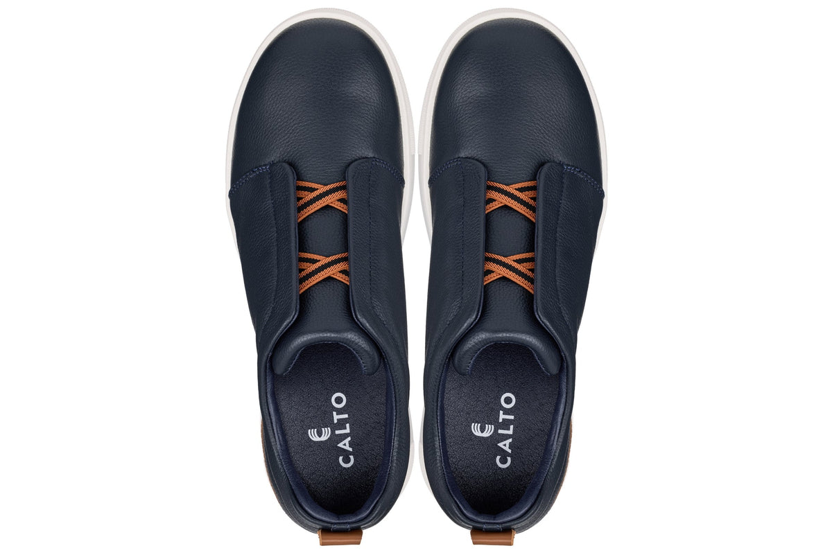 CALTO J1934 leather snoafer in navy, styled photo