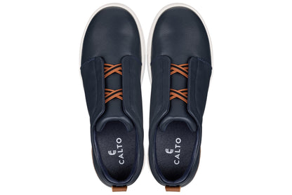 CALTO J1934 leather snoafer in navy, styled photo