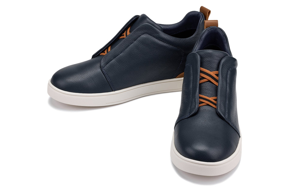 CALTO J1934 leather snoafer in navy, product photo, alternate angle