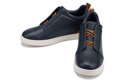 CALTO J1934 leather snoafer in navy, product photo, alternate angle