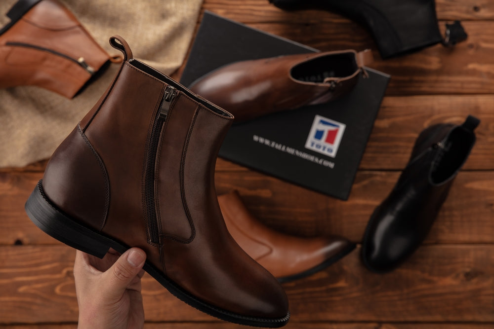 TOTO K33093 coffee brown side-zip elevator boot, main product photo