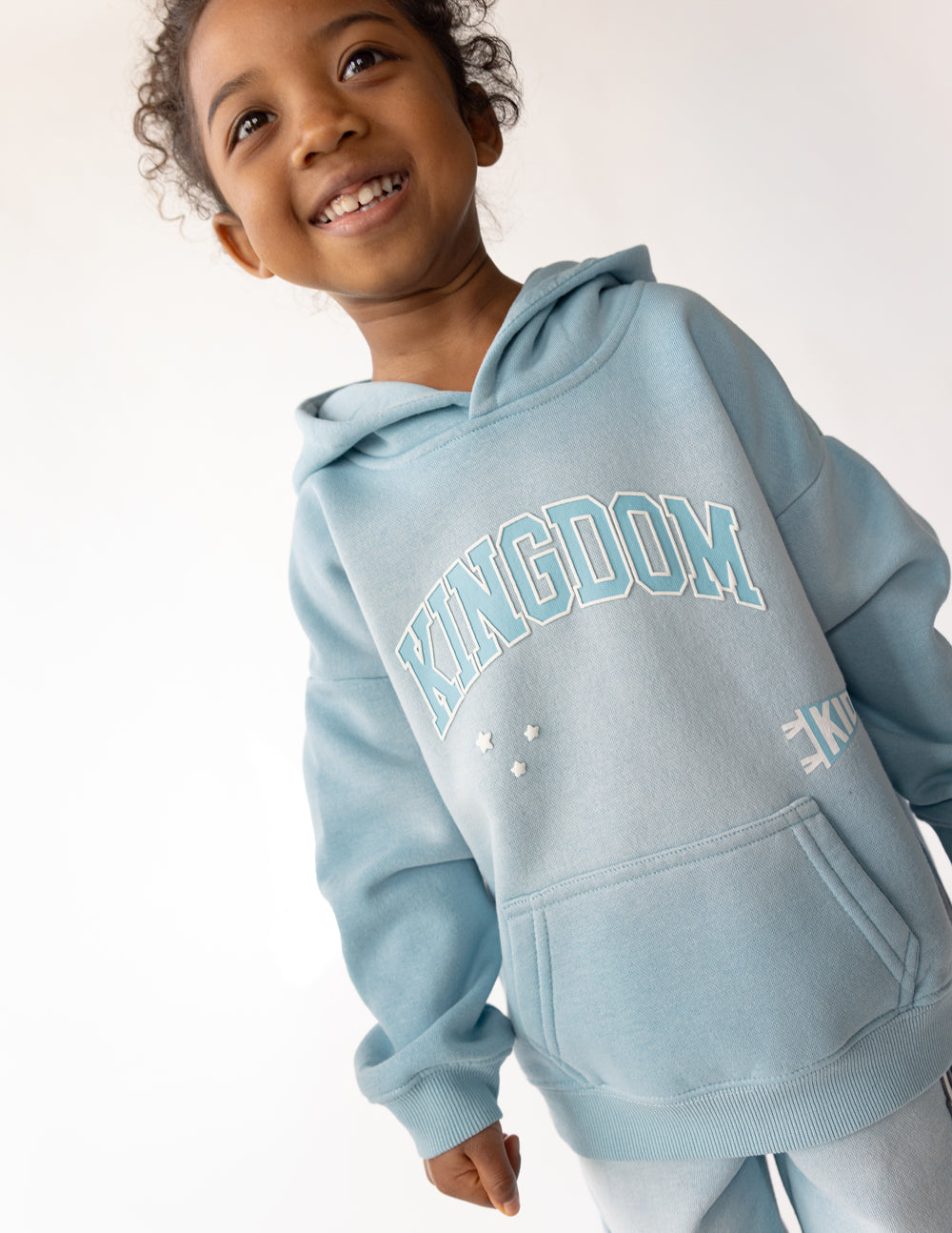Kingdom Kids Hoodie in Air Blue, styled photo