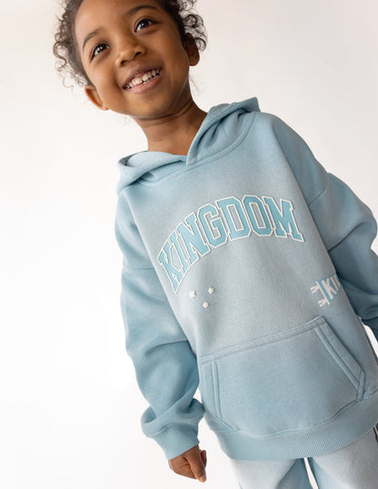 Kingdom Kids Hoodie in Air Blue, styled photo