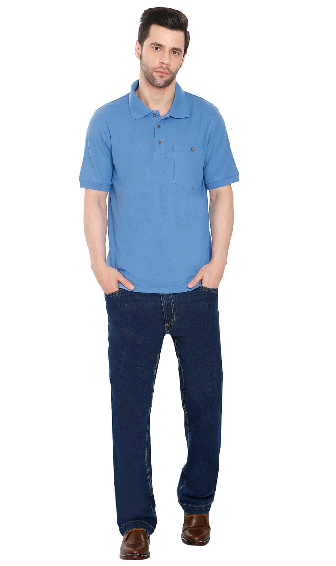 Turtle Bay men's short sleeve pique knit polo shirt in Blue, additional detail