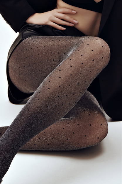 Conte Luxe Dots Fantasy Tights — Lurex and Polka Dots Pattern in Nero Black, alternate view