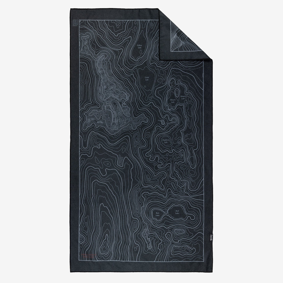Laek Terrain Towel in the Topo Black topographic print, packable microfiber suede towel
