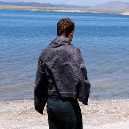 Laek Terrain Towel in Topo Black, shown as a hiking towel