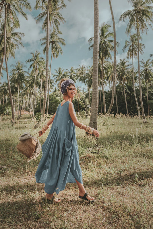 Fitkitty Culture Sky Breeze cotton maxi dress in light blue, second view