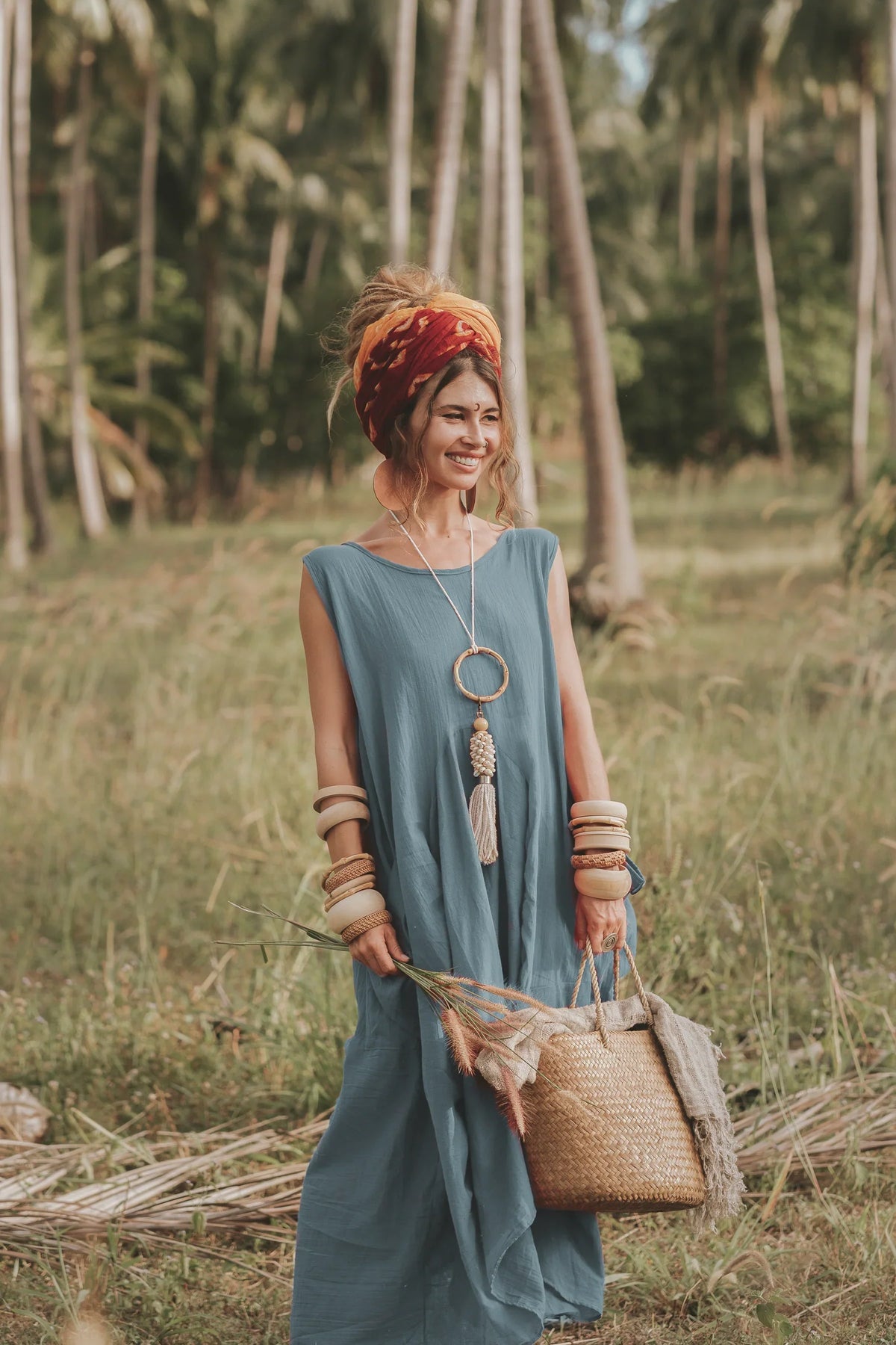 Fitkitty Culture Sky Breeze cotton maxi dress in light blue, main product image
