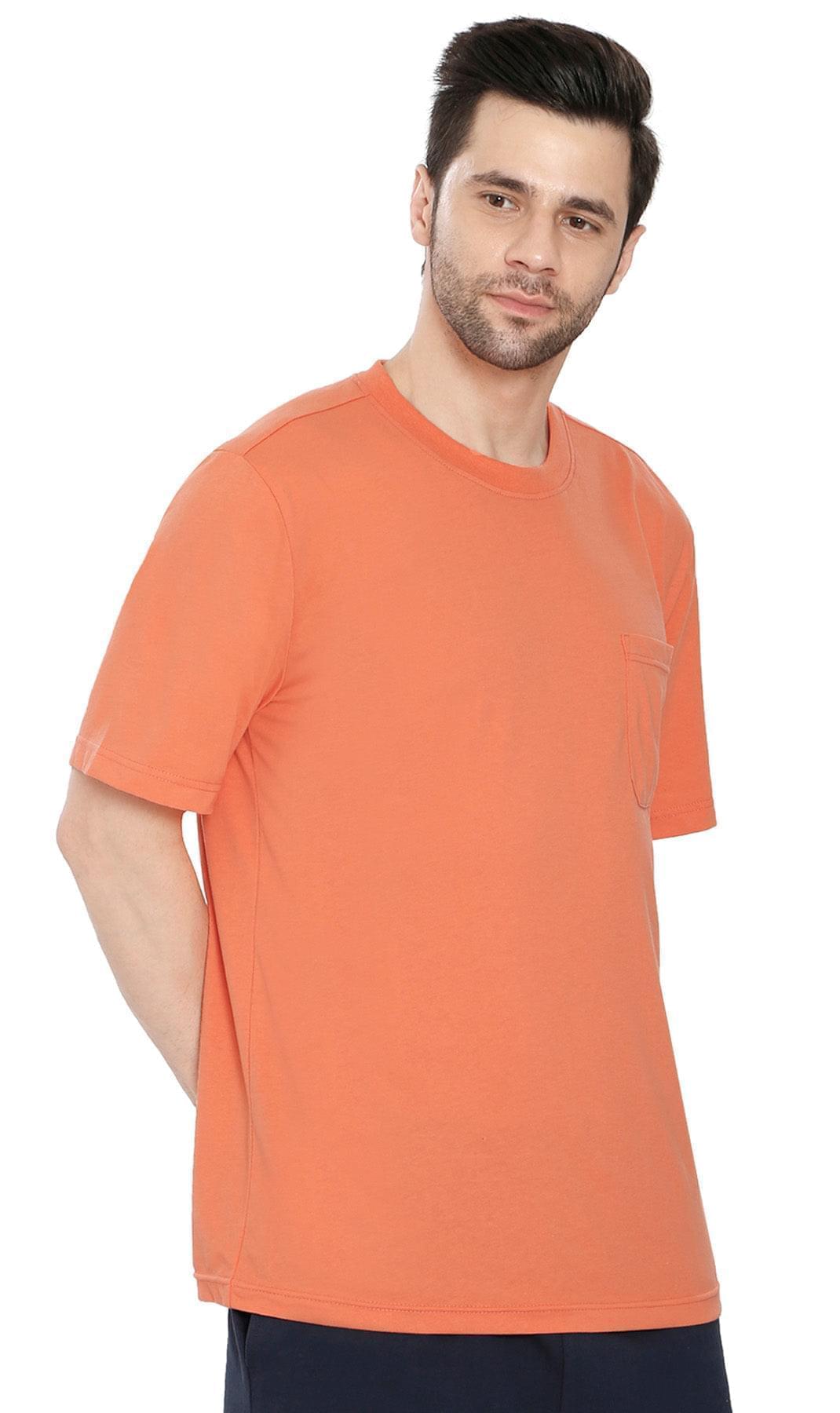 Turtle Bay men's heavyweight crew neck pocket t-shirt in Melon, alternate view