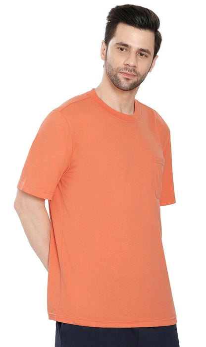 Turtle Bay men's heavyweight crew neck pocket t-shirt in Melon, alternate view