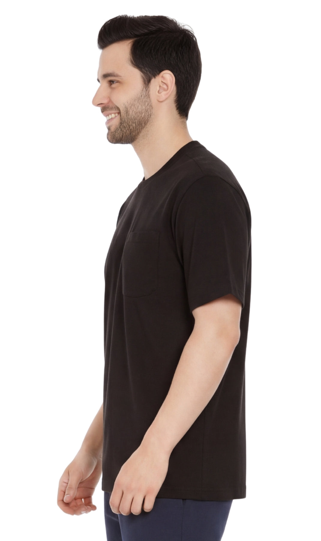 Turtle Bay men's heavyweight crew neck pocket t-shirt, styled photo