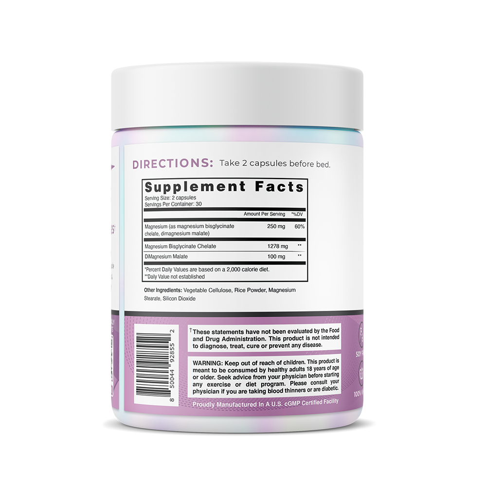 Supplement container with label showing directions and supplement facts on a white background