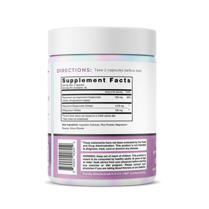 Supplement container with label showing directions and supplement facts on a white background