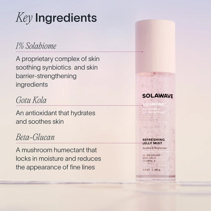 SolaWave product with key ingredients listed on a light background