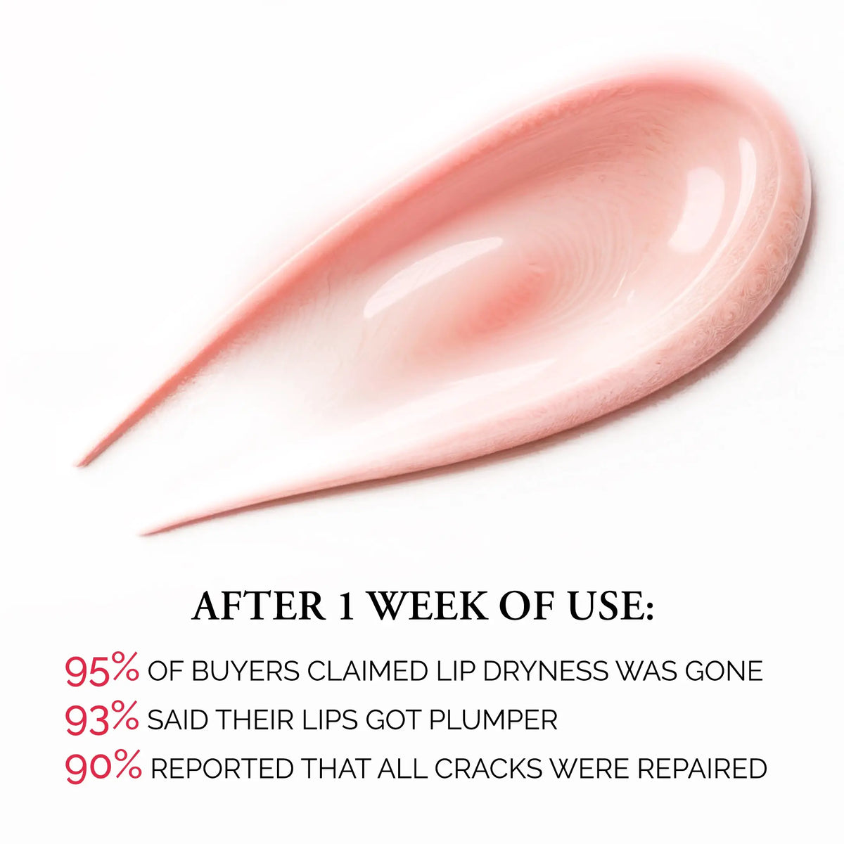 Lip balm smear with usage benefits text on a white background