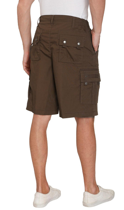 Turtle Bay men's elastic waist cargo shorts in Brown, back view