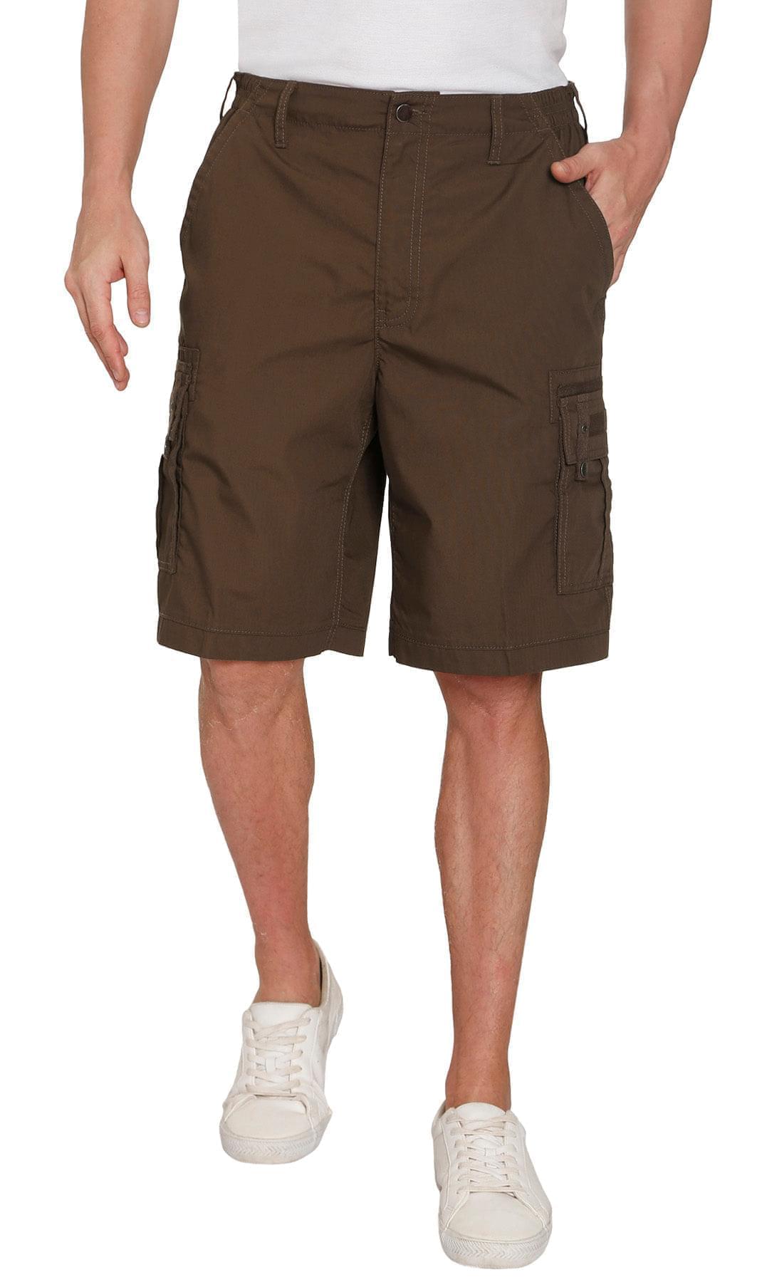 Turtle Bay men's elastic waist cargo shorts in Brown, front view