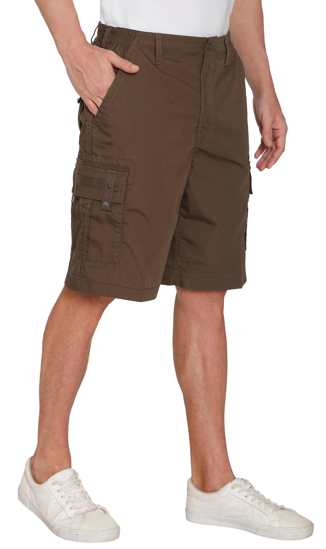 Turtle Bay men's elastic waist cargo shorts in Brown, side view