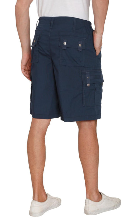 Turtle Bay men's elastic waist cargo shorts in Navy, back view