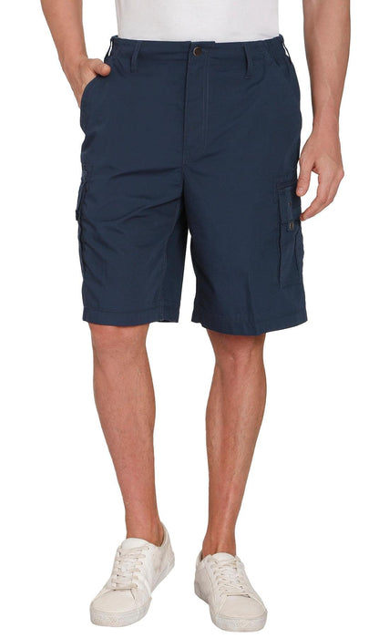 Turtle Bay men's elastic waist cargo shorts in Navy, full-length view, alternate view