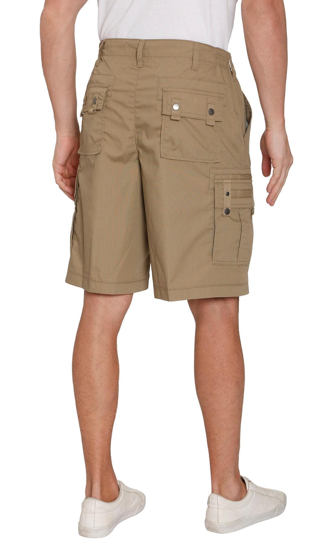 Turtle Bay men's elastic waist cargo shorts in Khaki, back view