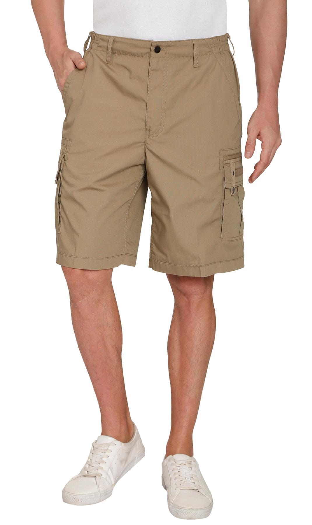 Turtle Bay men's elastic waist cargo shorts in Khaki, full-length view, alternate view