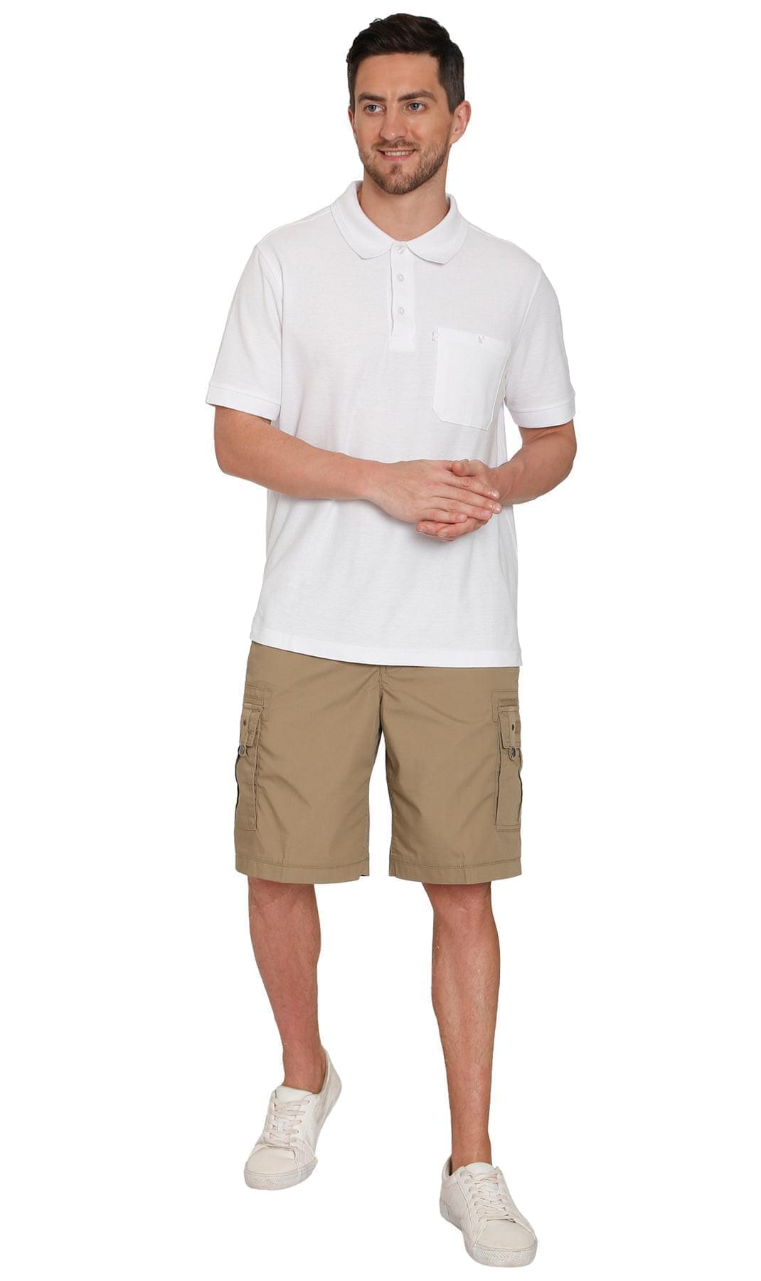 Turtle Bay men's elastic waist cargo shorts in Khaki, full-length view