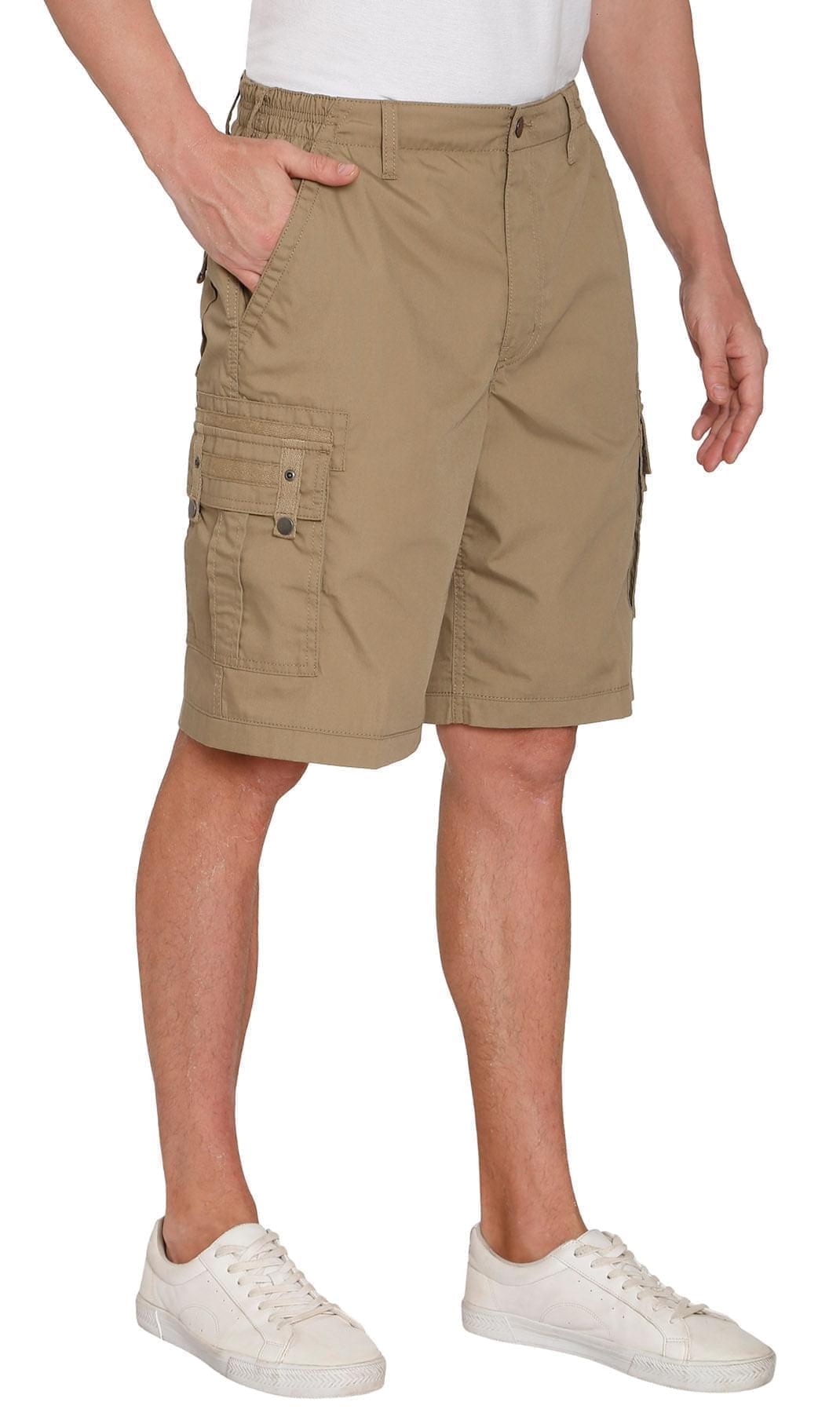 Turtle Bay men's elastic waist cargo shorts in Khaki, side view