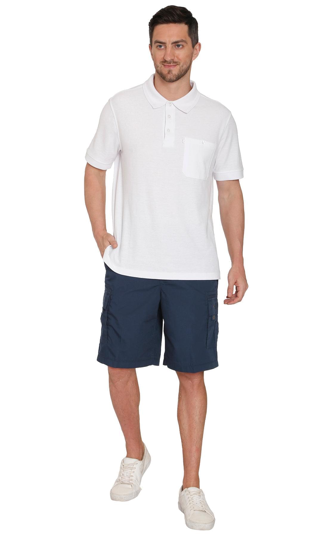 Turtle Bay men's elastic waist cargo shorts in Navy, full-length view