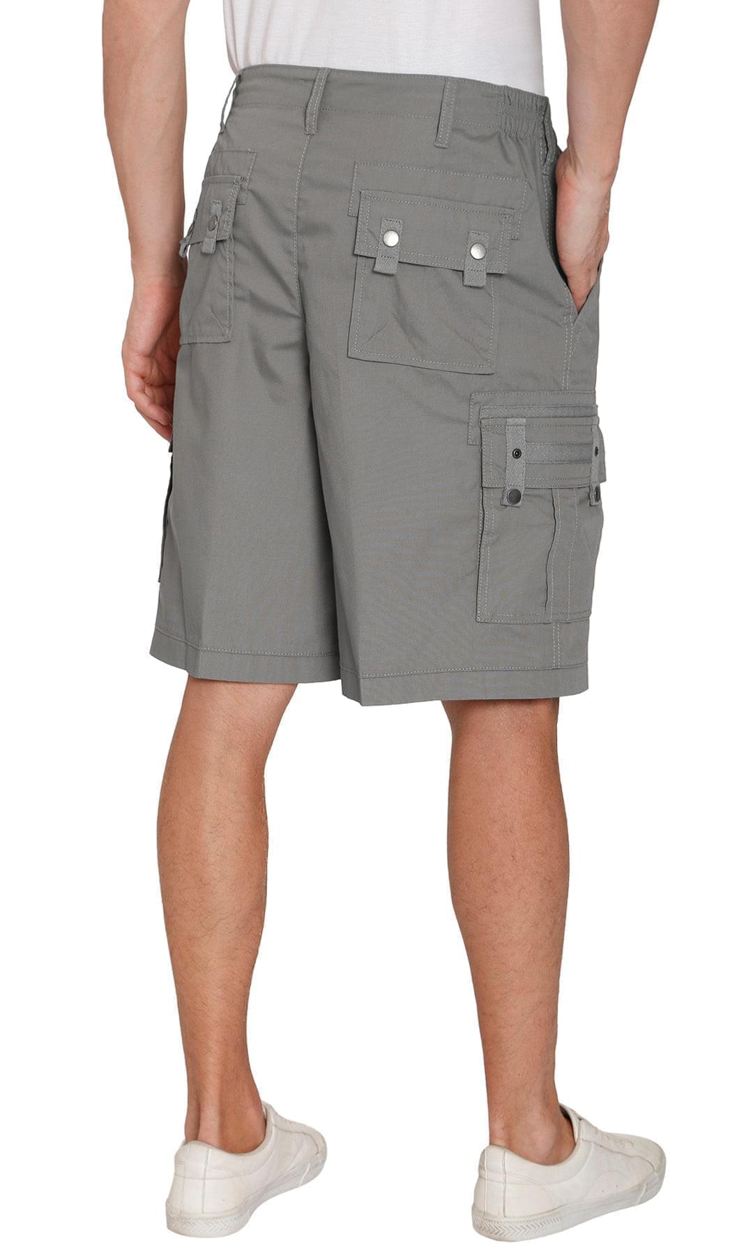 Turtle Bay men's elastic waist cargo shorts in Grey, back view
