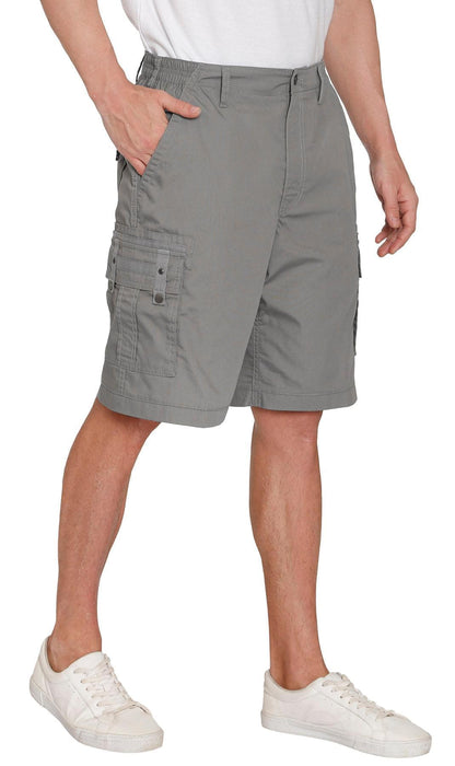 Turtle Bay men's elastic waist cargo shorts in Grey, side view